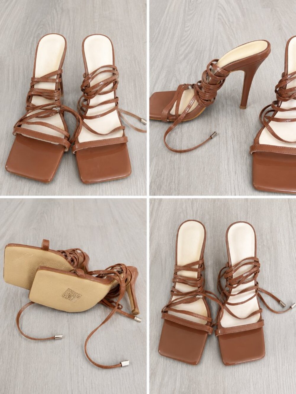 Brown Lace-Up Strappy Heeled Sandals